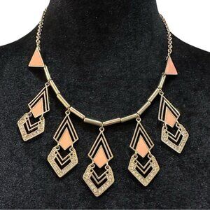 Womens Geometric Statement Necklace With Gold Chain Peach Enamel